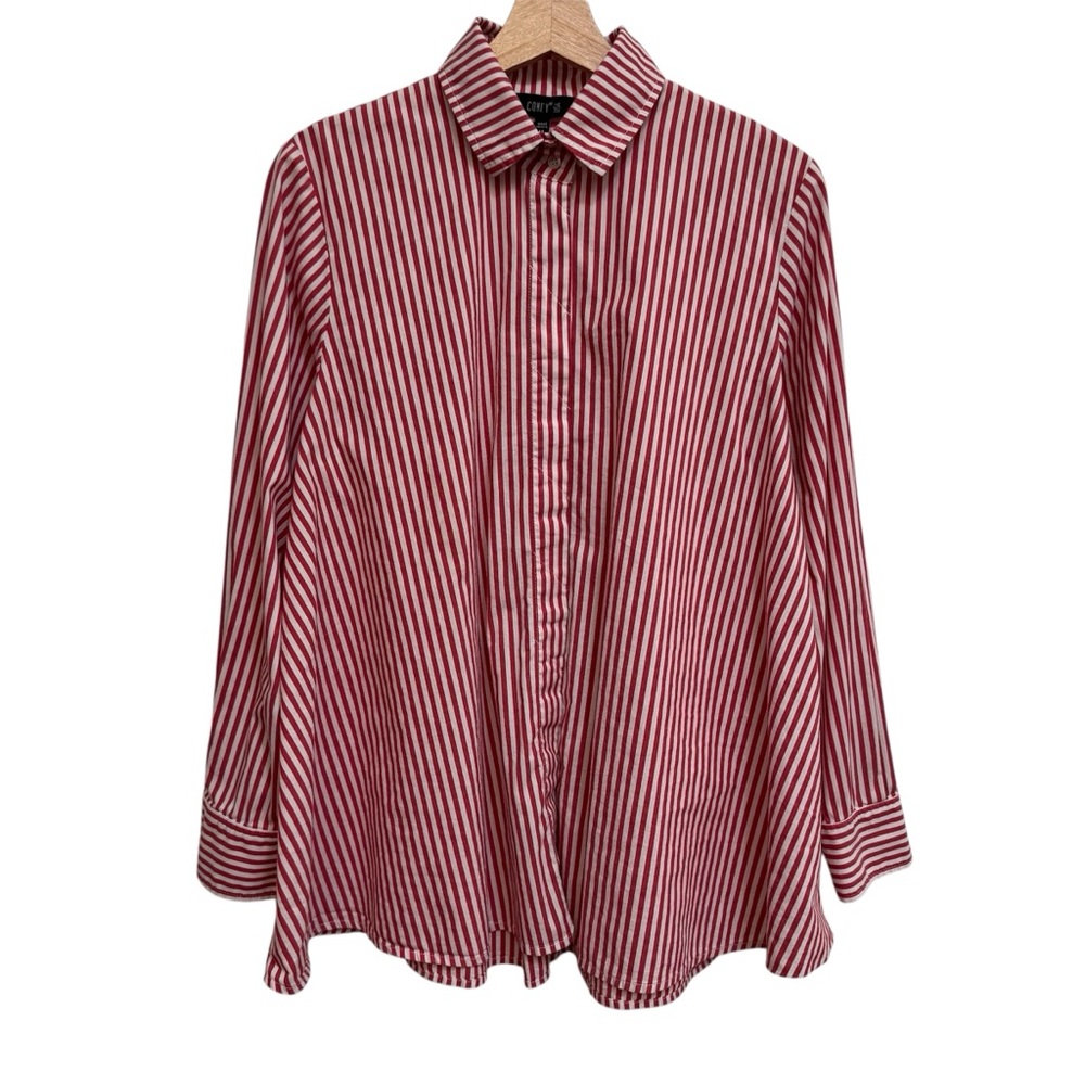 Comfy USA Stripe Zip Back A-Line Button Up Shirt Women Medium Swing Lagenlook
